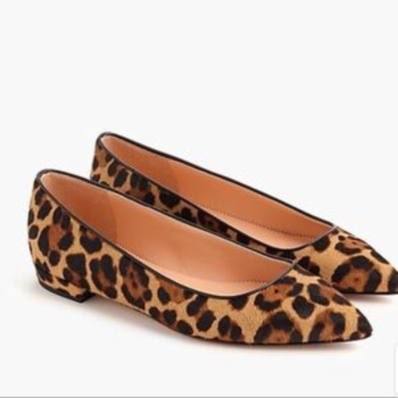 J. Crew Shoes - J.Crew Pointed-Toe Flats in Leopard Calf H…